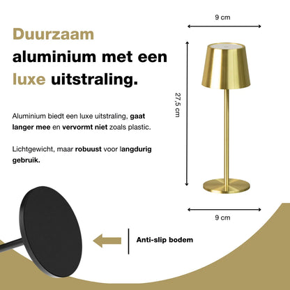 Tafellamp oplaadbaar - Draadloos en dimbaar - Messing