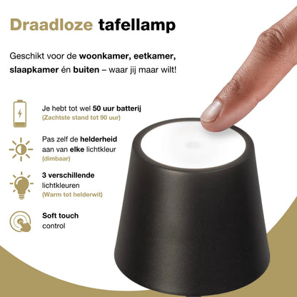 Tafellamp oplaadbaar - Draadloos en dimbaar - Messing