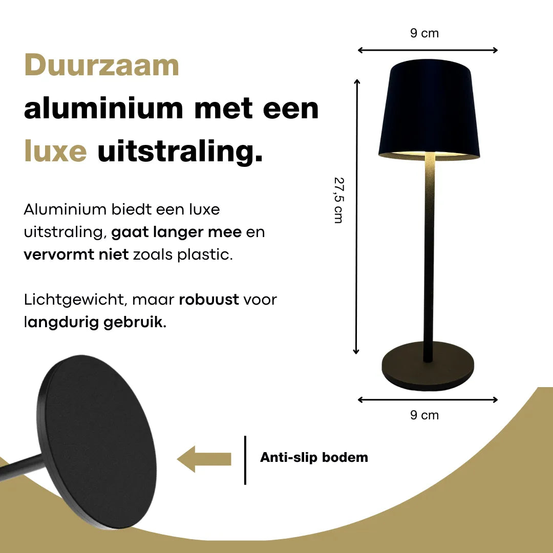 Tafellamp oplaadbaar - Draadloos en dimbaar - Zwart