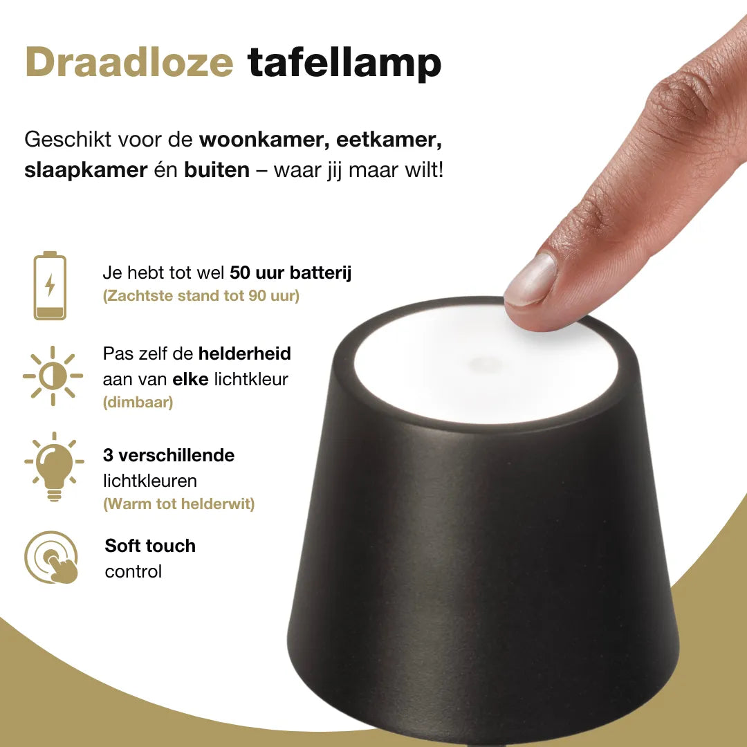 Tafellamp oplaadbaar - Draadloos en dimbaar - Zand grijs