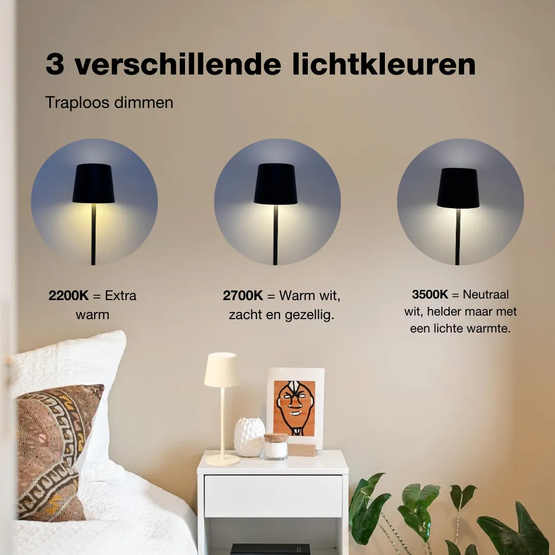 Tafellamp oplaadbaar - Draadloos en dimbaar - Beige