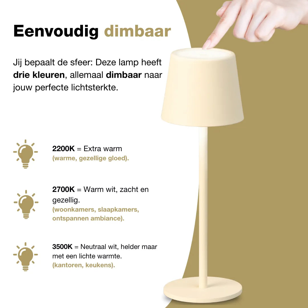 Genopladelig bordlampe - Trådløs og dæmpbar - Beige