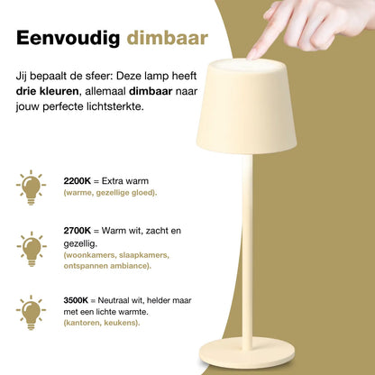 Genopladelig bordlampe - Trådløs og dæmpbar - Beige