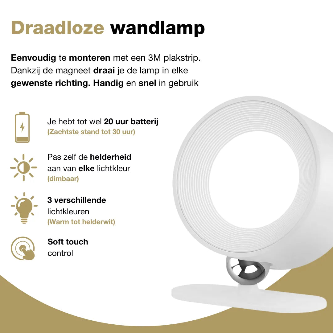 Oplaadbare wandlamp - Dimbaar - Wit