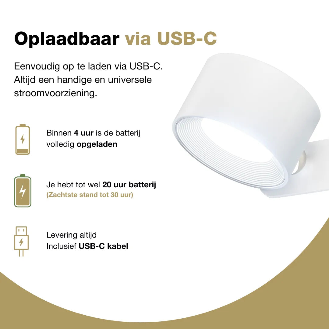 Oplaadbare wandlamp - Dimbaar - Wit